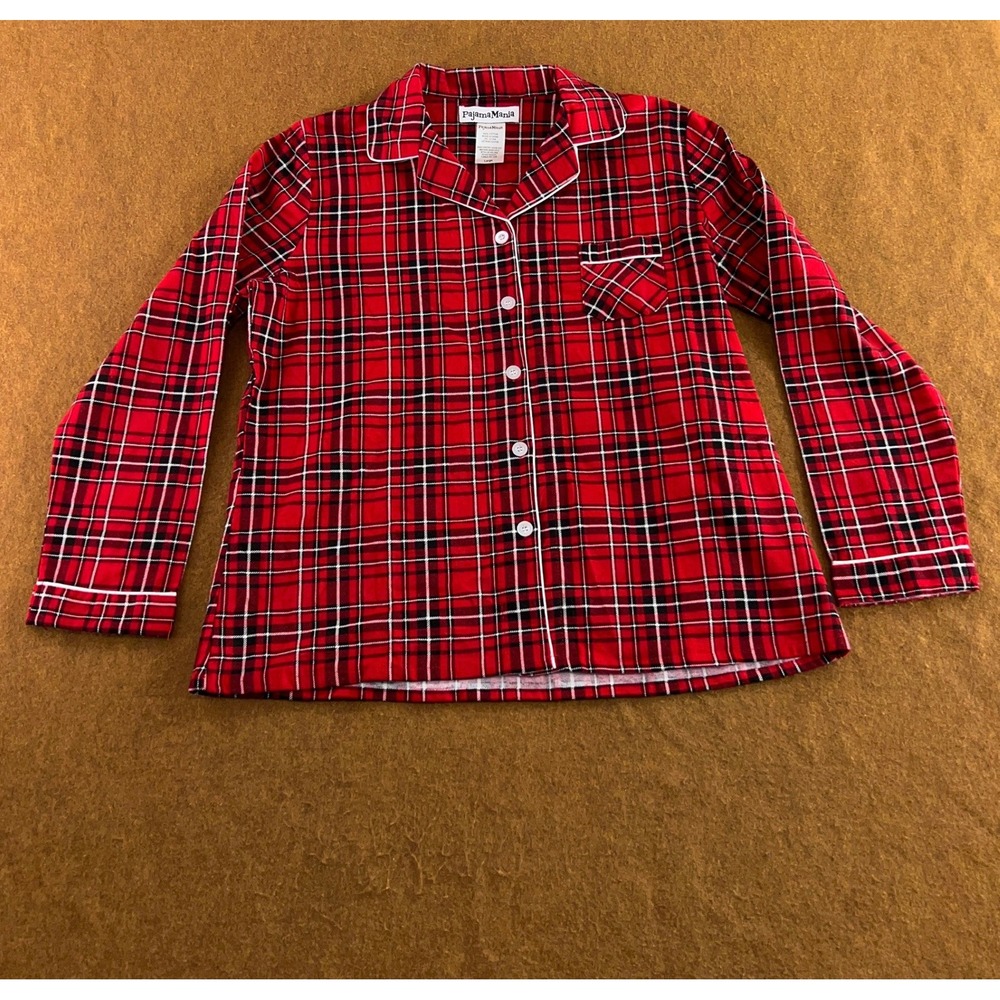 PajamaMania Women Large Red Plaid Cotton Button Up Pajama Top New